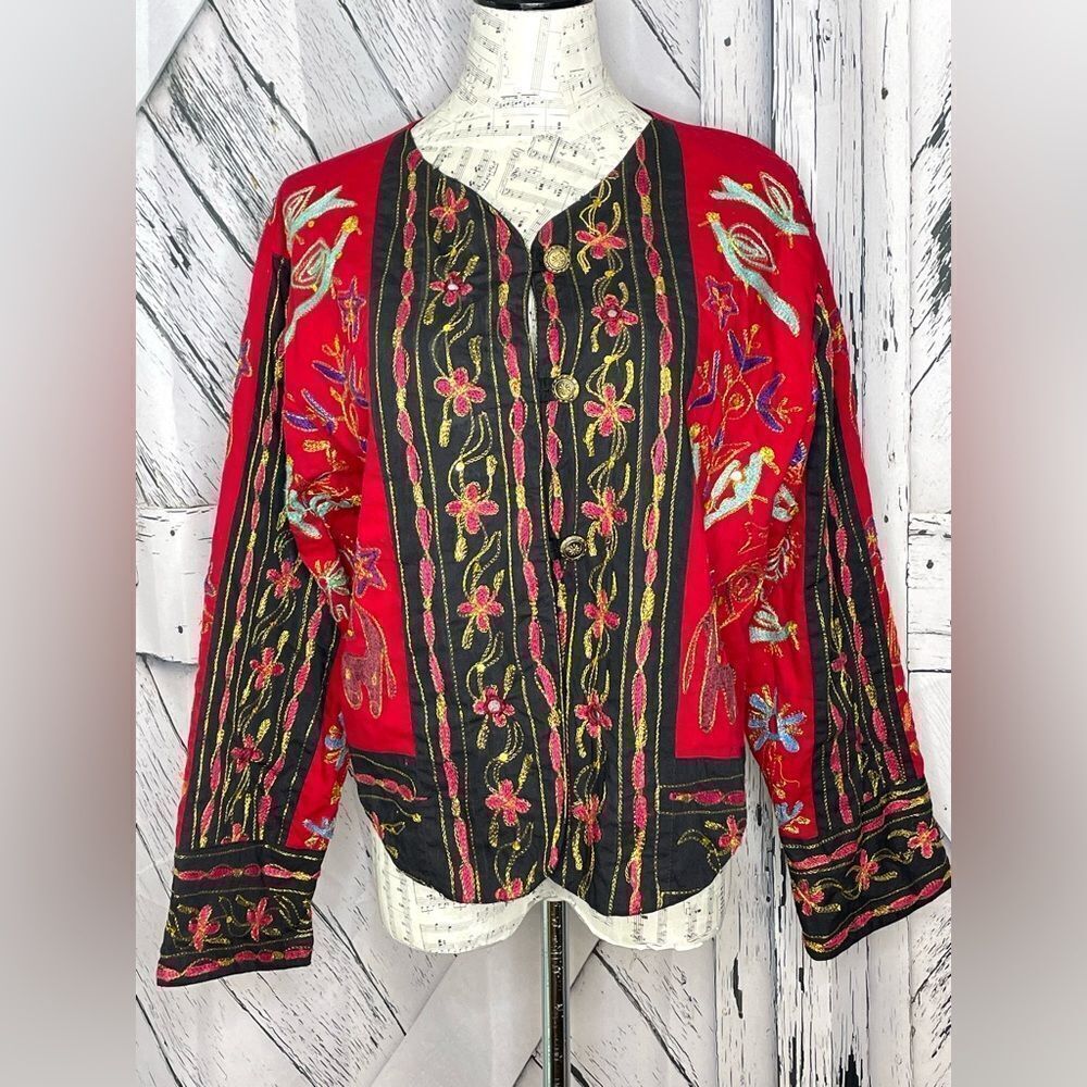 Vintage Passports for Pier 1 Embroidered Jacket L